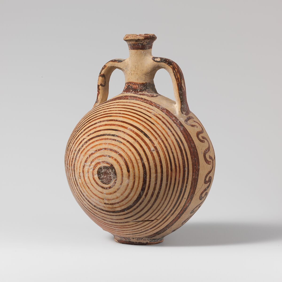 Terracotta lentoid flask, Terracotta, Mycenaean 