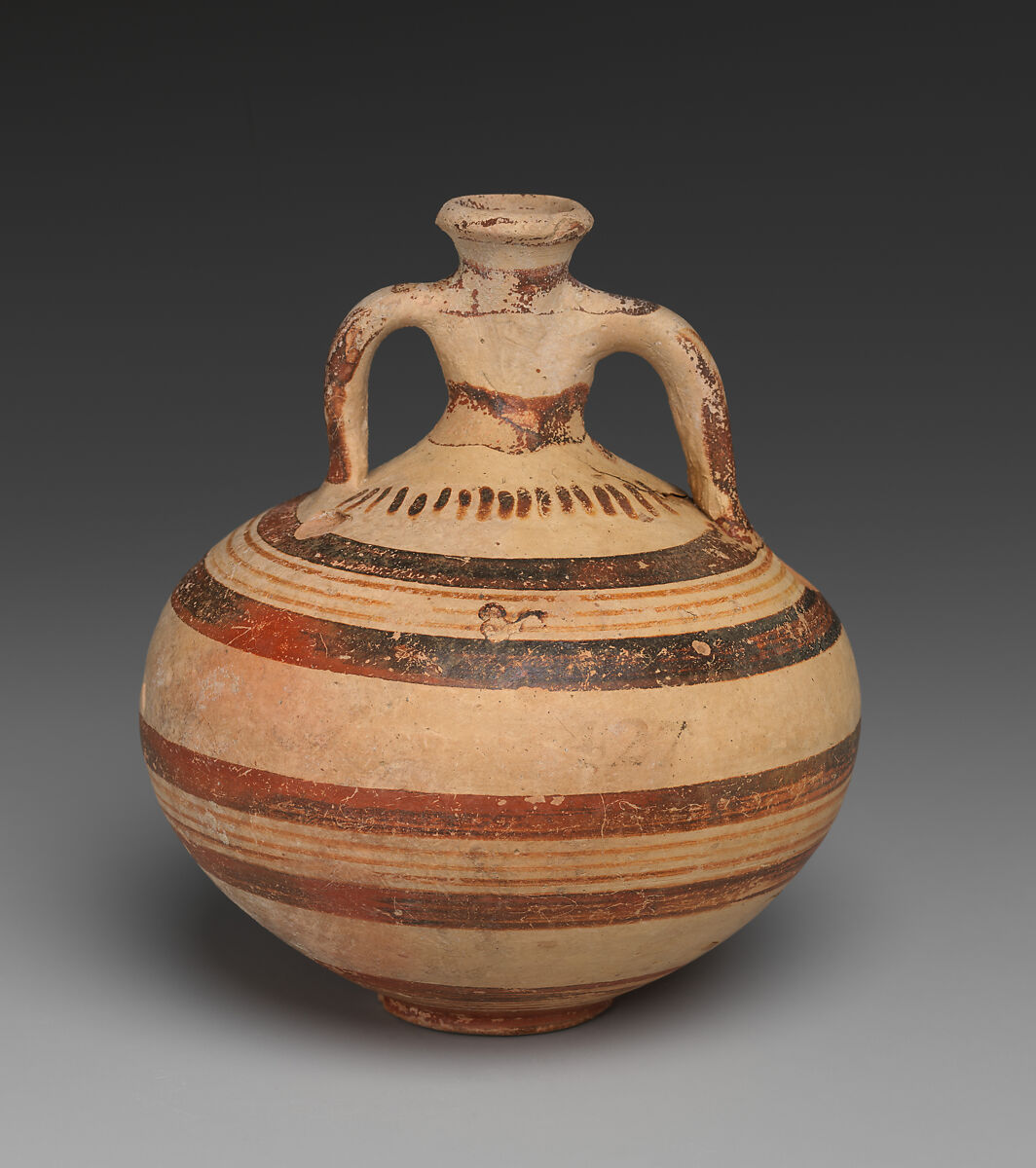 Terracotta globular flask, Terracotta, Mycenaean or Cypro-Mycenaean 