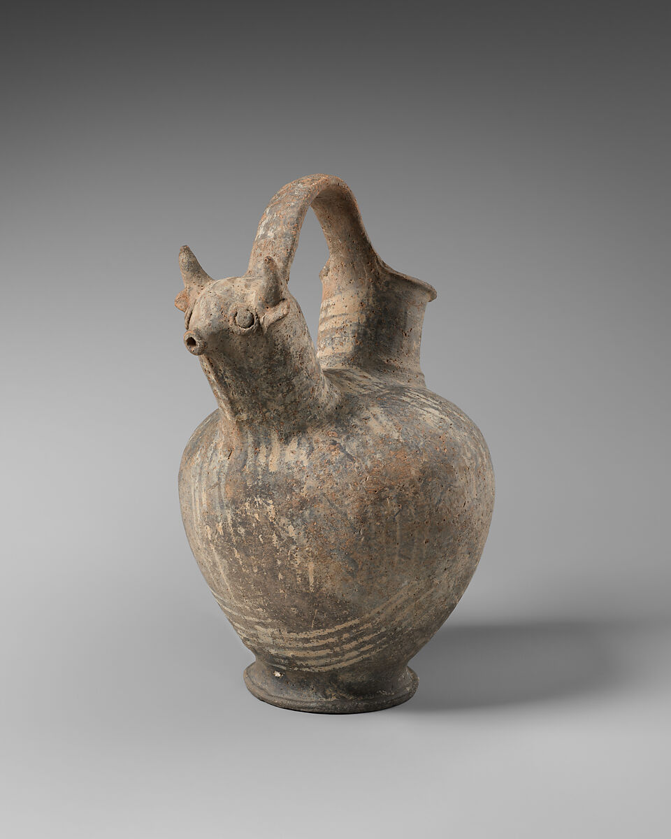 Terracotta askos (vessel) with bull protome, Terracotta, Cypriot