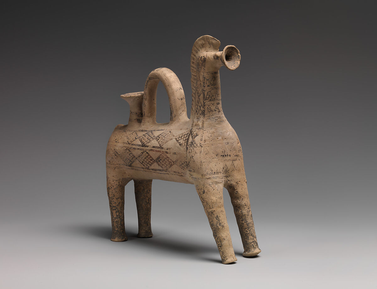 Terracotta rhyton (libation vessel) in the form of a horse, Terracotta, Cypriot