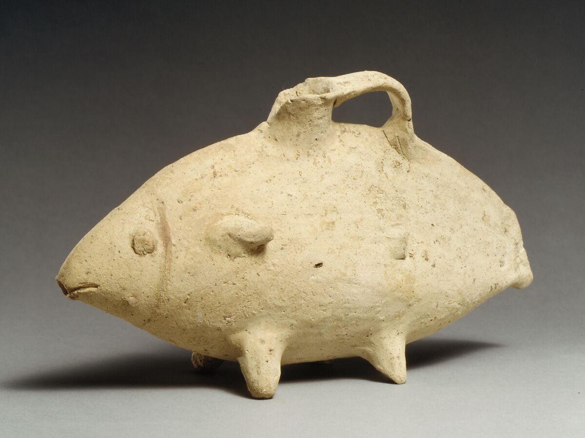 Terracotta askos (vessel) in the form of a fish, Terracotta, Cypriot 
