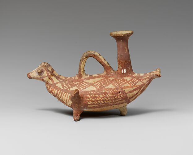 Terracotta askos (flask with a spout and handle over the top) in the form of a bird