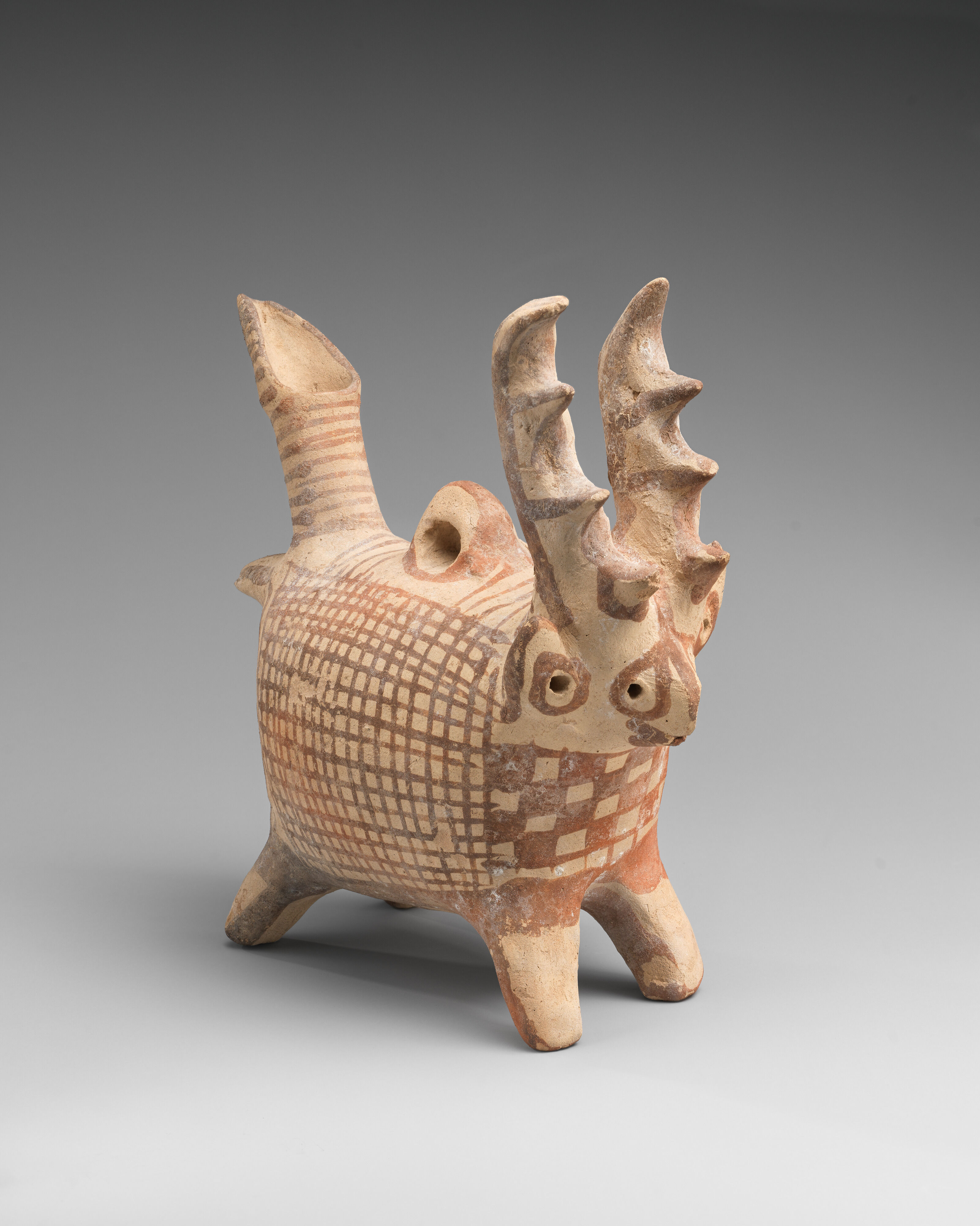 Terracotta zoomorphic askos (vessel) with antlers - Cypriot