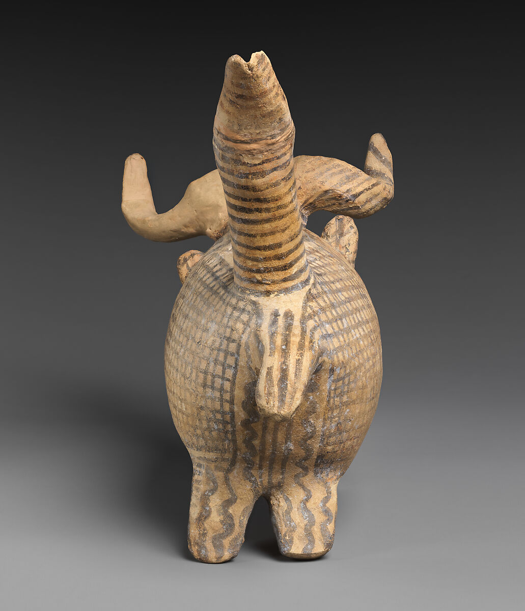 Terracotta zoomorphic askos (vessel) with a ram's head, Terracotta, Cypriot