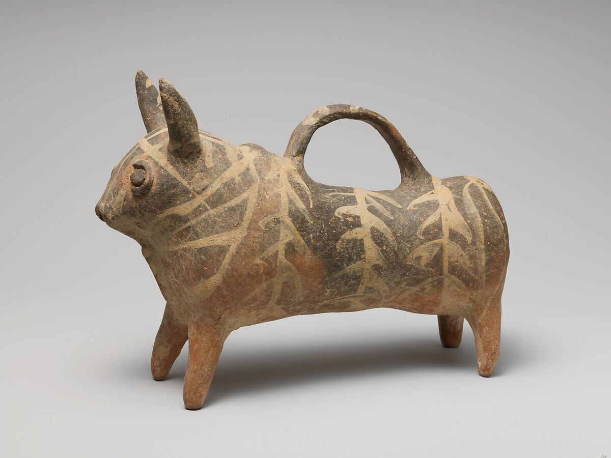 Terracotta vase in the form of a bull, Terracotta, Cypriot 