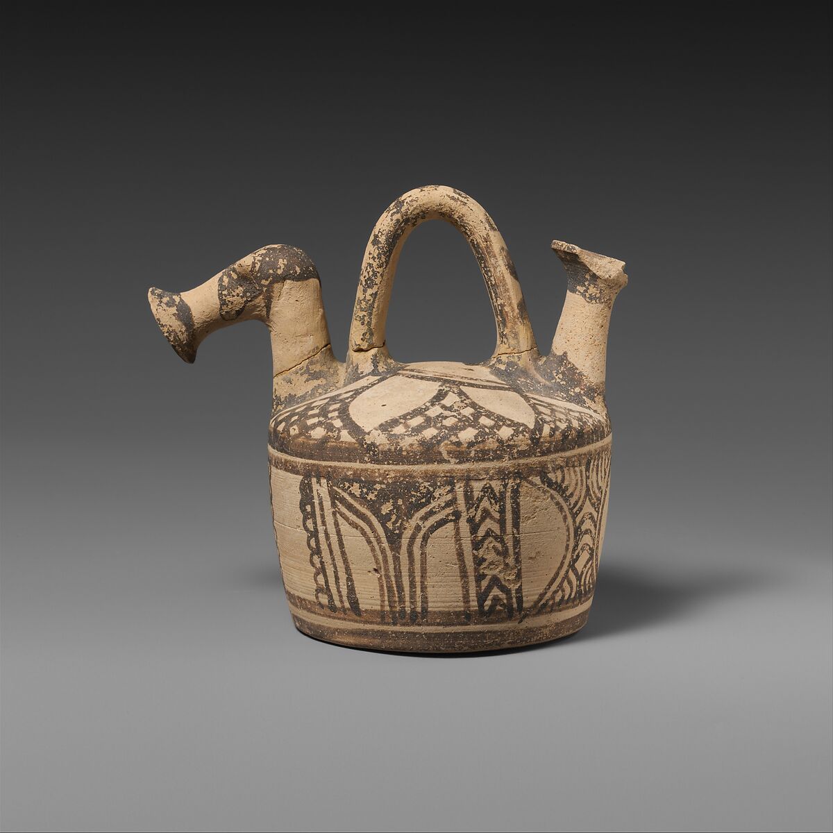 Terracotta askos (flask with spout and handle over the top), Terracotta, Cypriot 