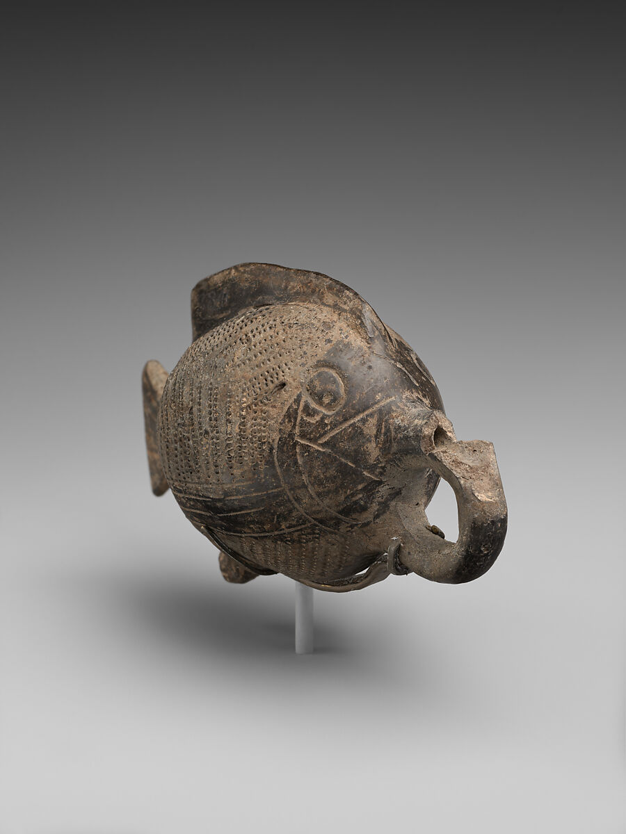 Terracotta vase in the form of a fish, Terracotta, Egyptian