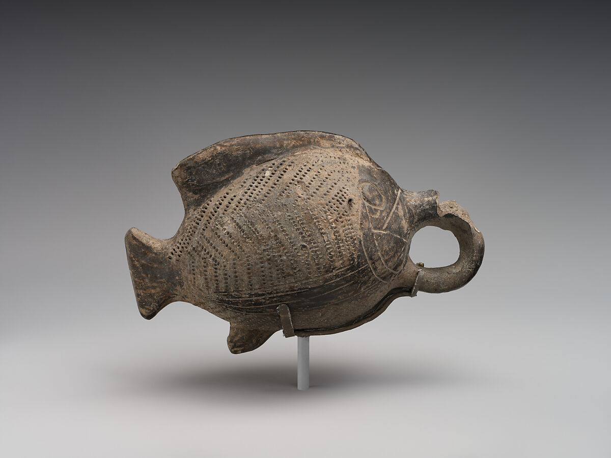 Terracotta vase in the form of a fish, Terracotta, Egyptian