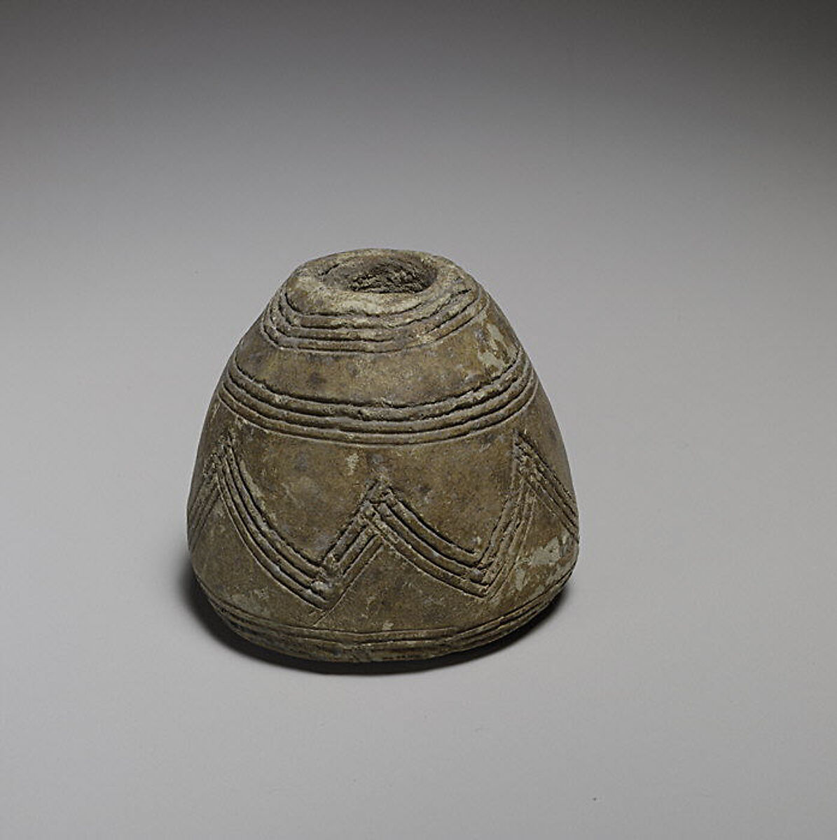 Terracotta conical-hemispherical spindle-whorl with flat base, Terracotta, Cypriot 