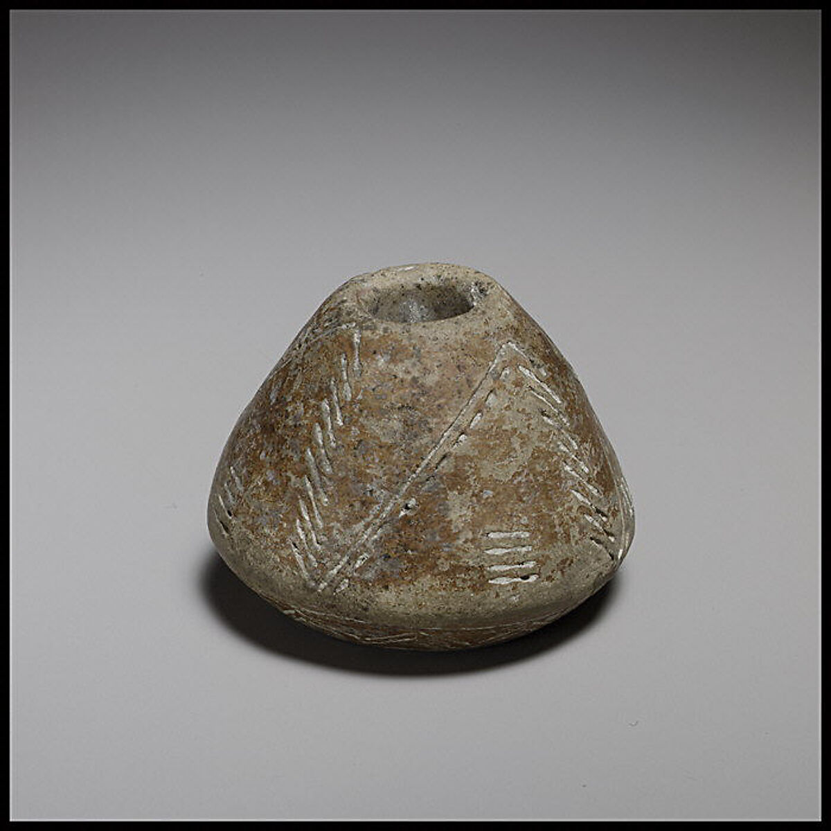 Terracotta truncated-biconical spindle-whorl with angular base, Terracotta, Cypriot 