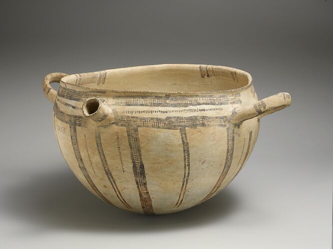 Terracotta two-handled bowl with spout