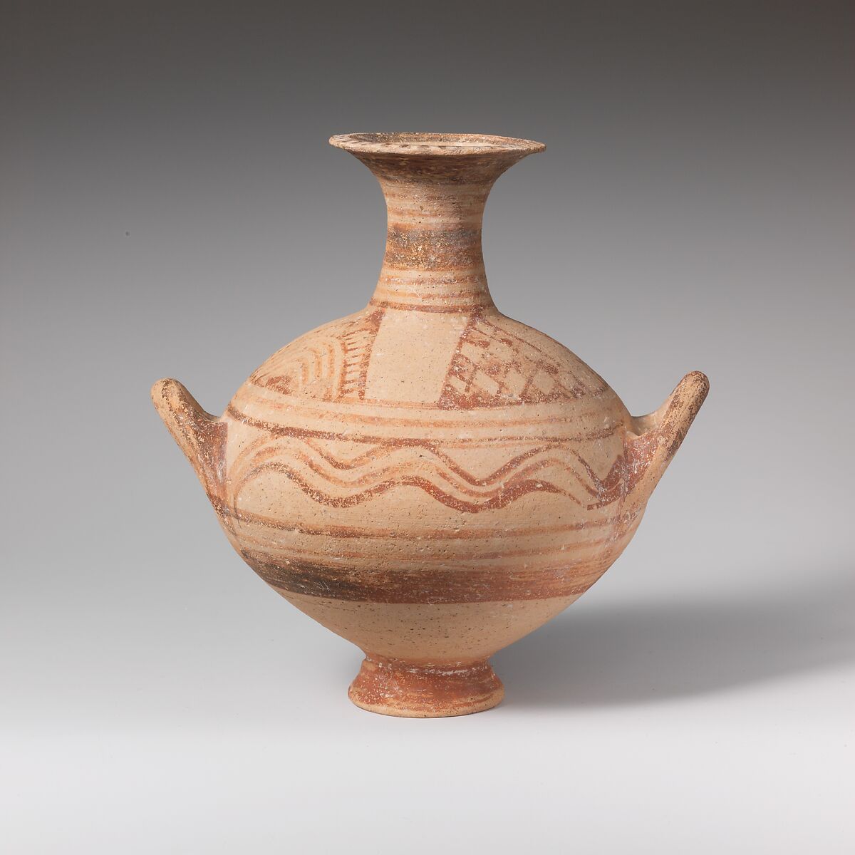 Terracotta globular bottle with two handles, Terracotta, Cypriot 