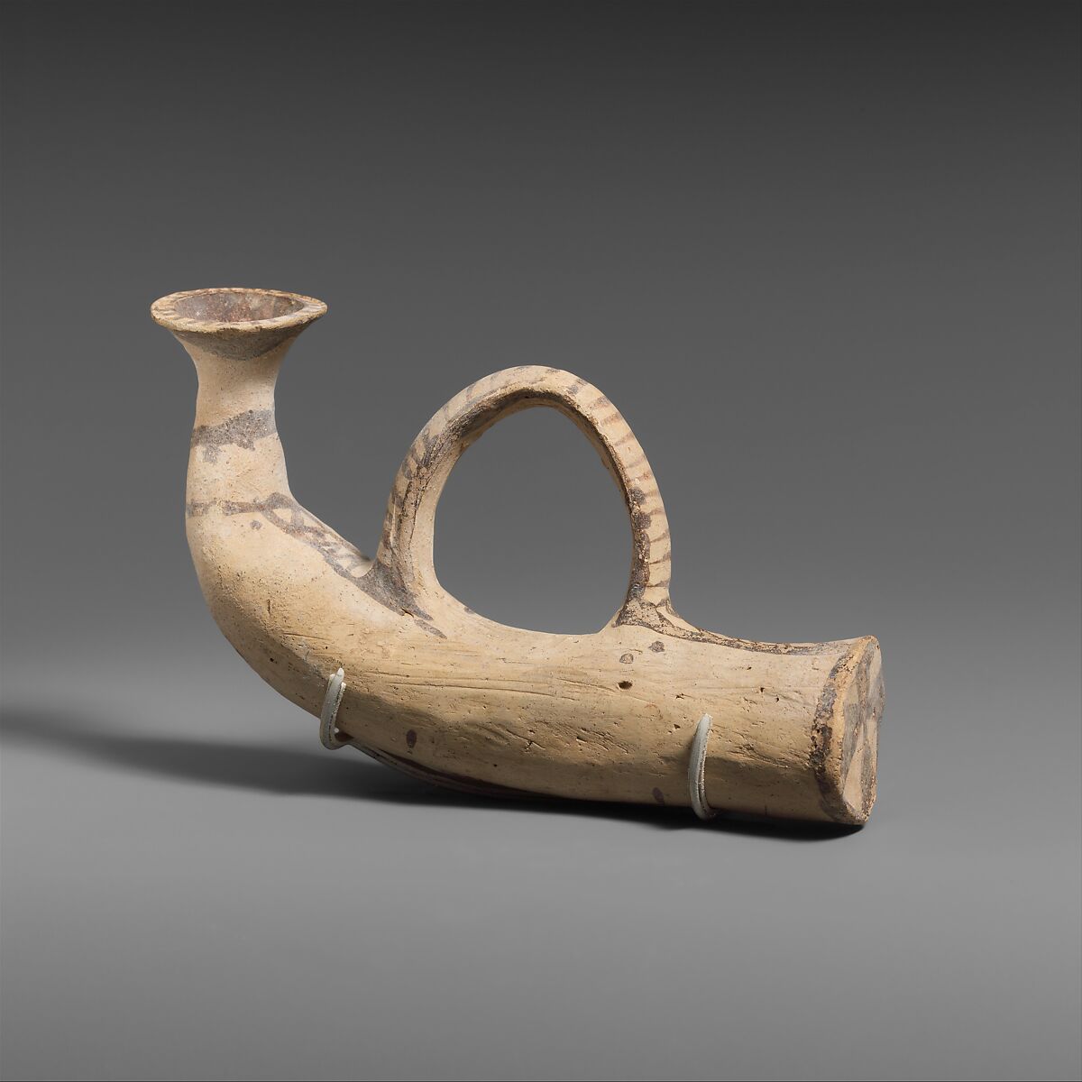 Terracotta vase in the shape of a horn, Terracotta, Cypriot 