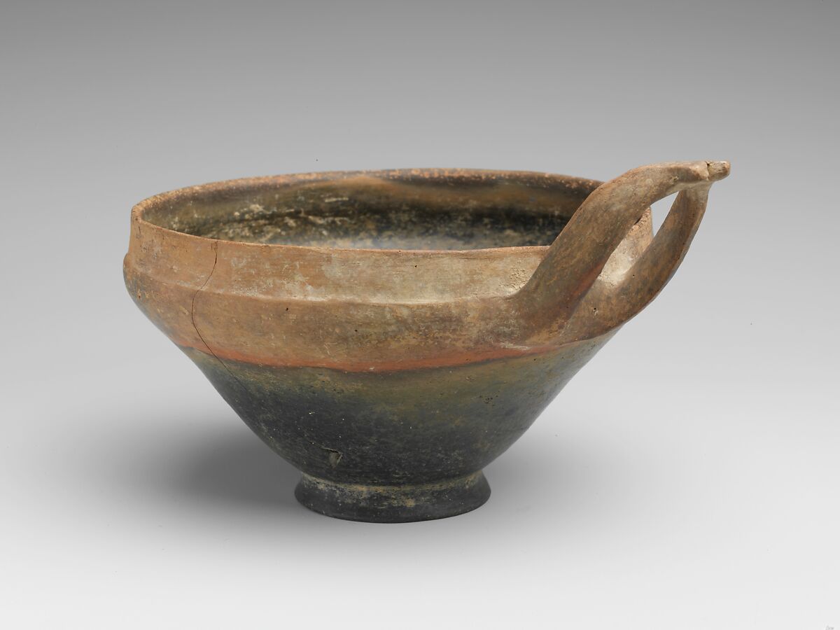 Terracotta bowl with wishbone handle, Terracotta, Cypriot 