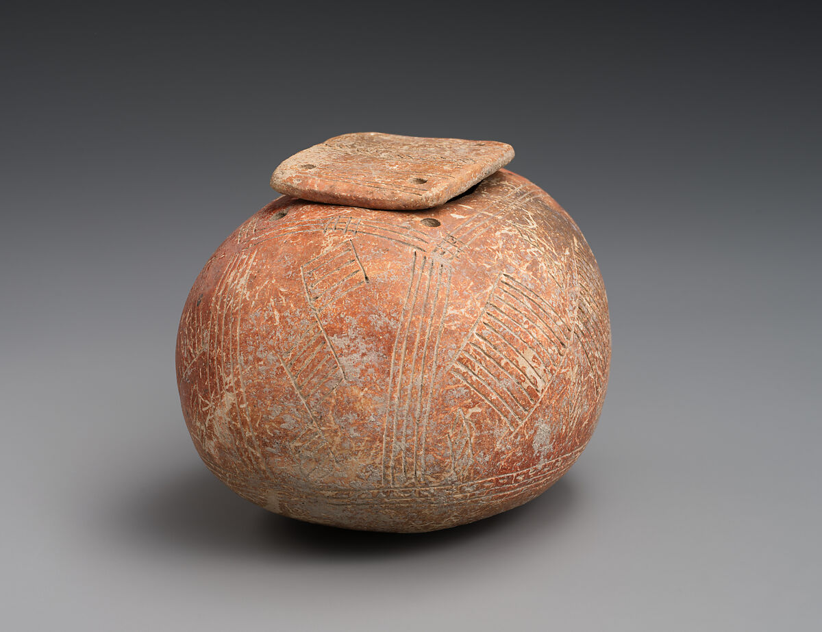 Terracotta pyxis (box) with lid, Terracotta, Cypriot