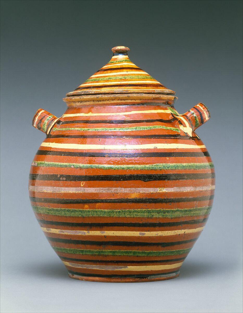 Sugar pot, Earthenware with slip decoration, American 