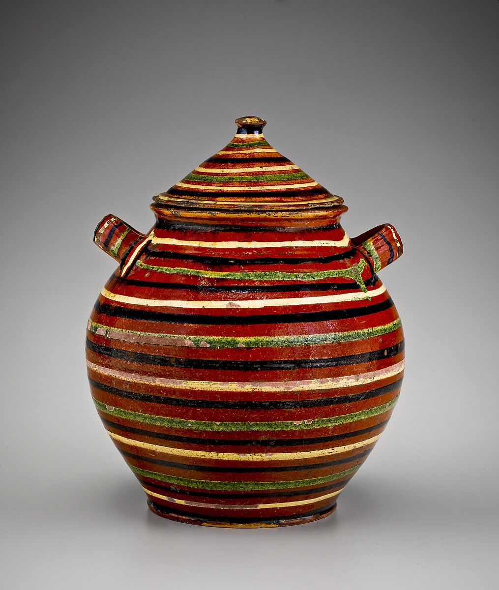 Sugar pot, Earthenware with slip decoration, American