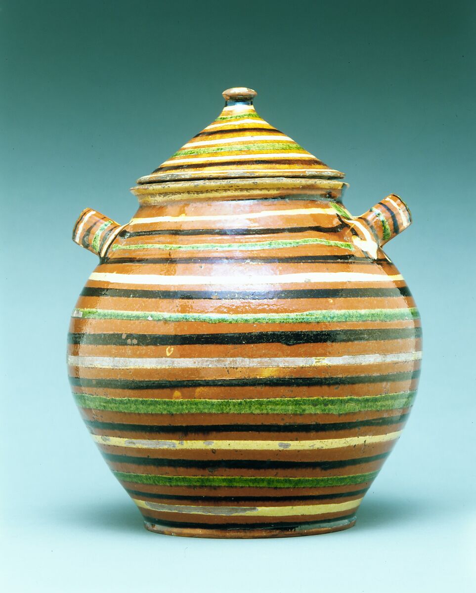 Sugar pot, Earthenware with slip decoration, American