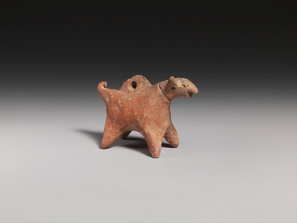 Terracotta dog (?) figurine with suspension hole, Terracotta, Cypriot 