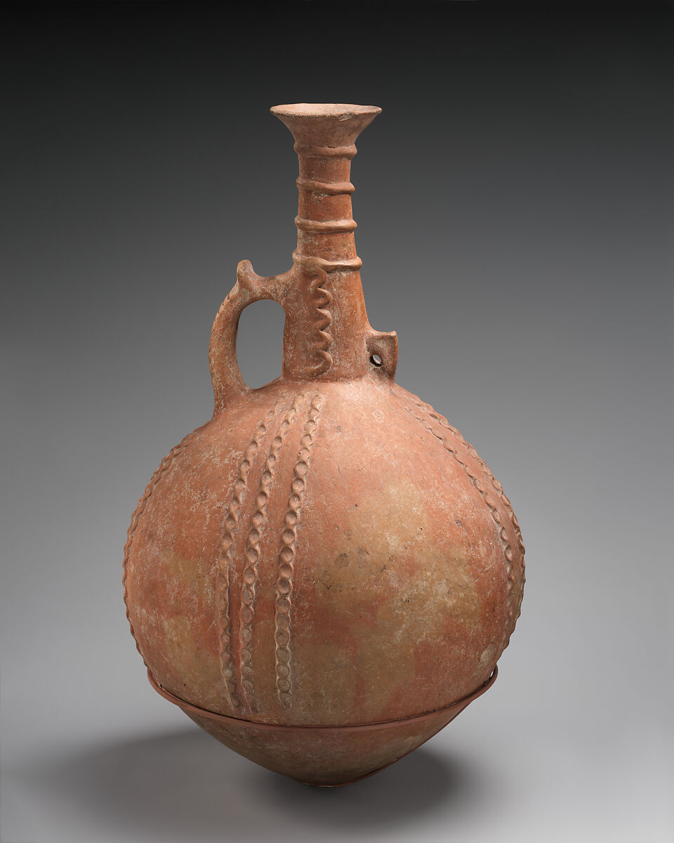 Terracotta jug with relief ornament, Terracotta, Cypriot