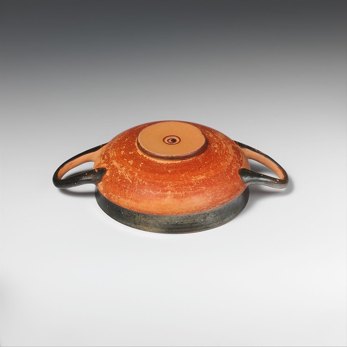 Terracotta stemless kylix (drinking cup), Terracotta, Greek, Attic