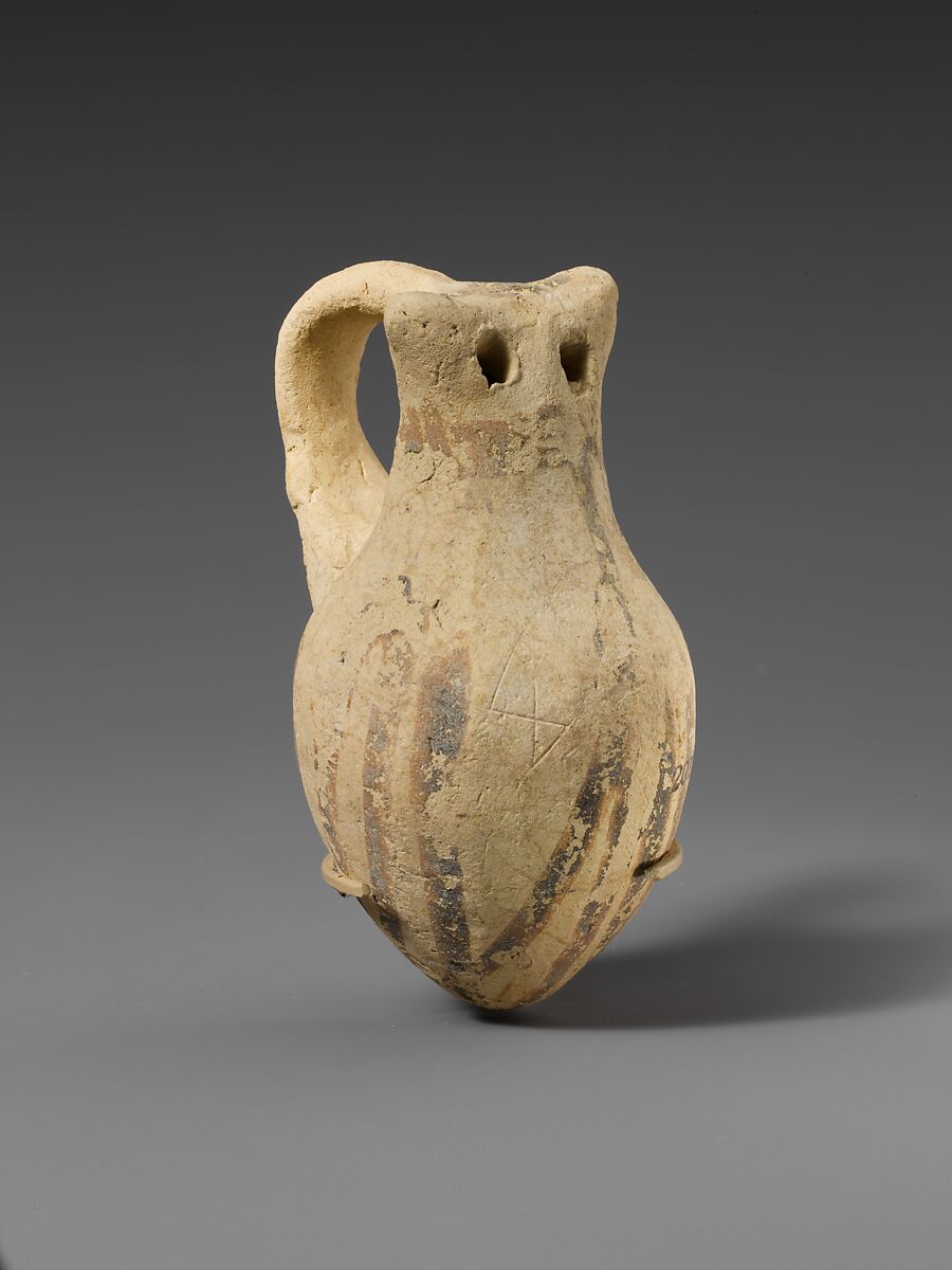 Terracotta rattle (?) in the form of an owl, Terracotta, Cypriot 