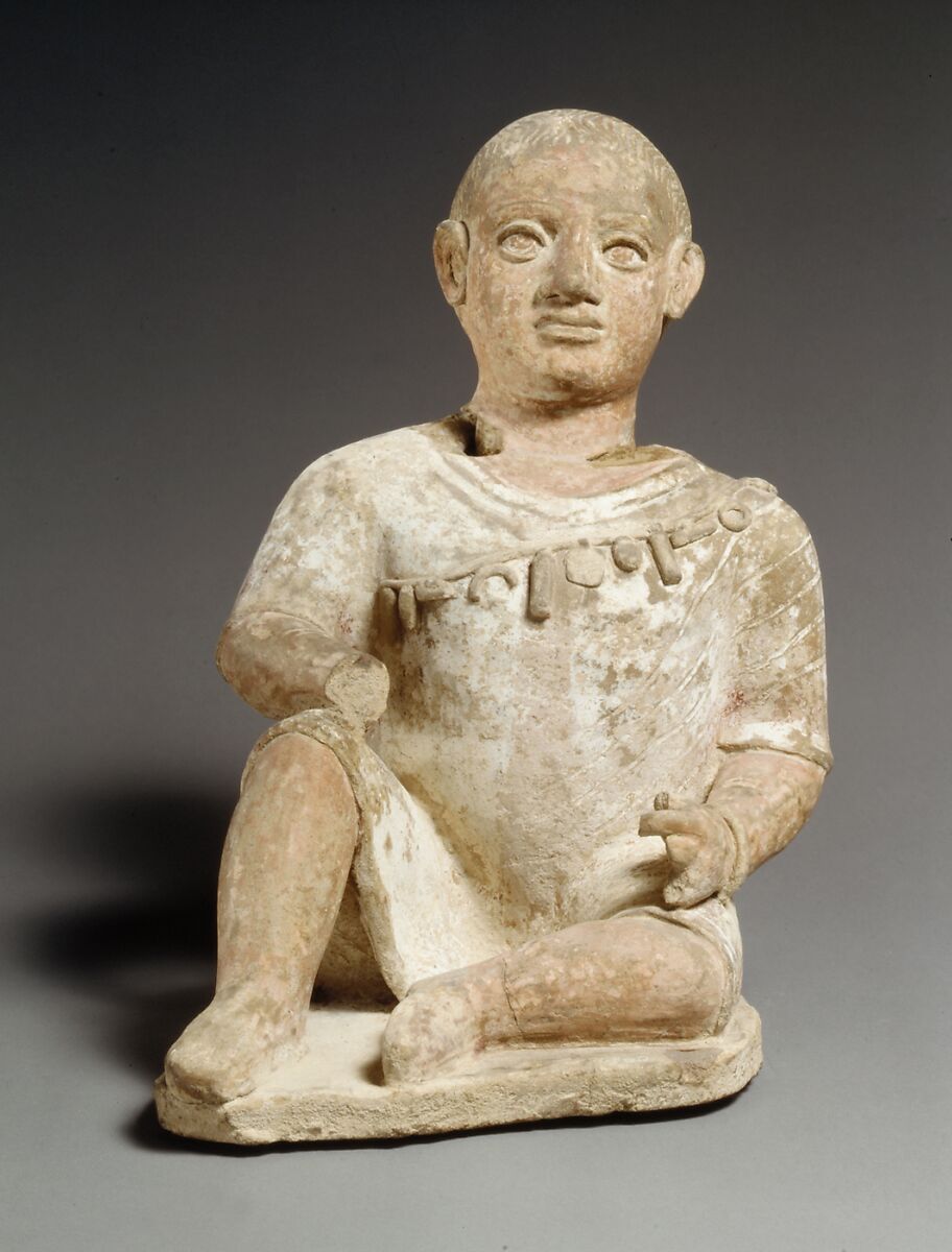 Seated boy, Terracotta, Cypriot