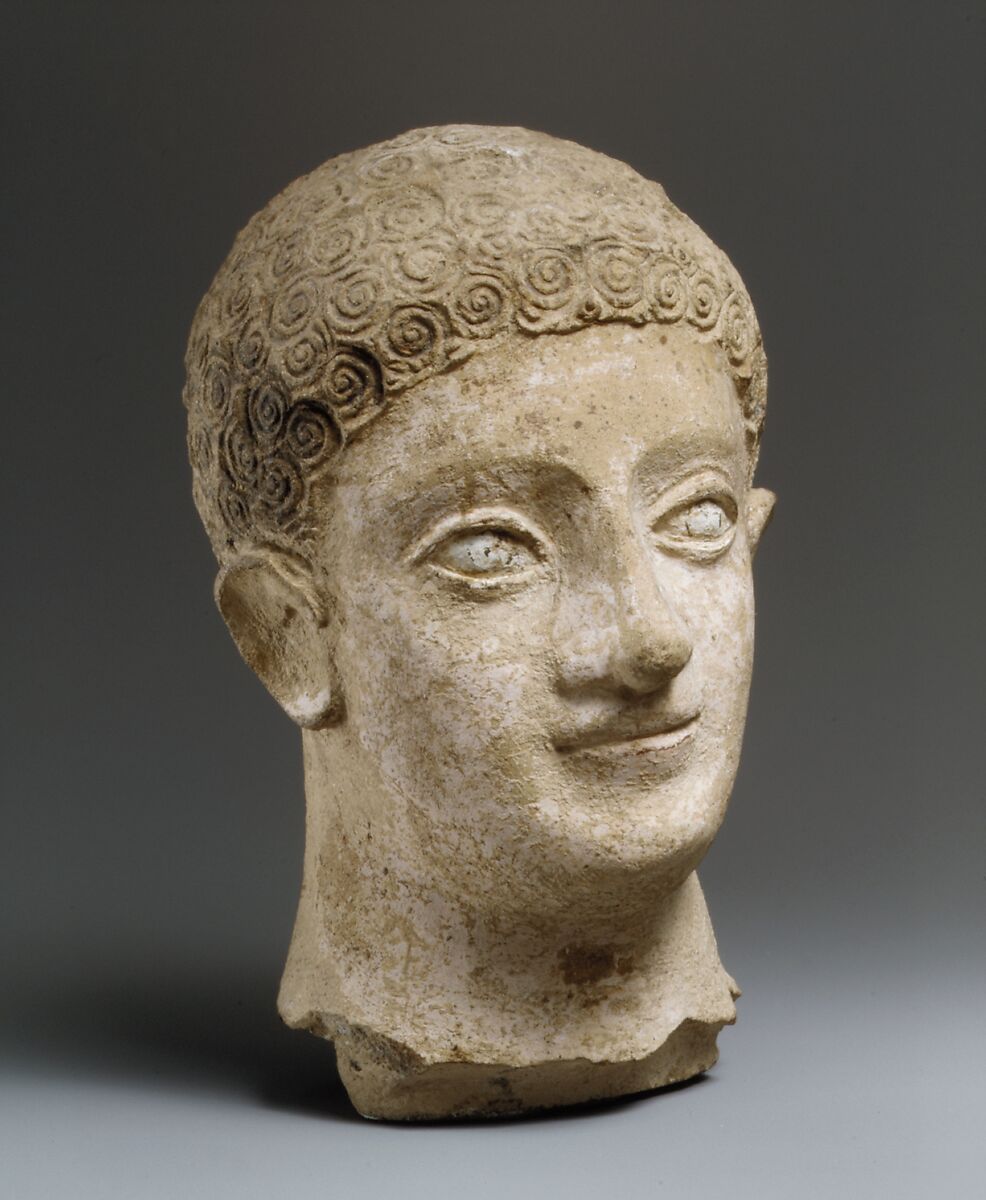 Terracotta head of a youth, Terracotta, Cypriot 