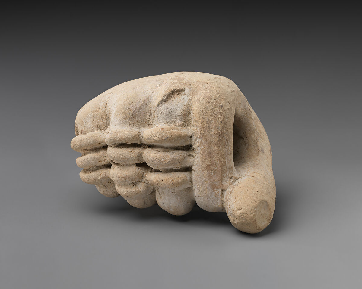 Terracotta fragment of a hand, Terracotta, Cypriot