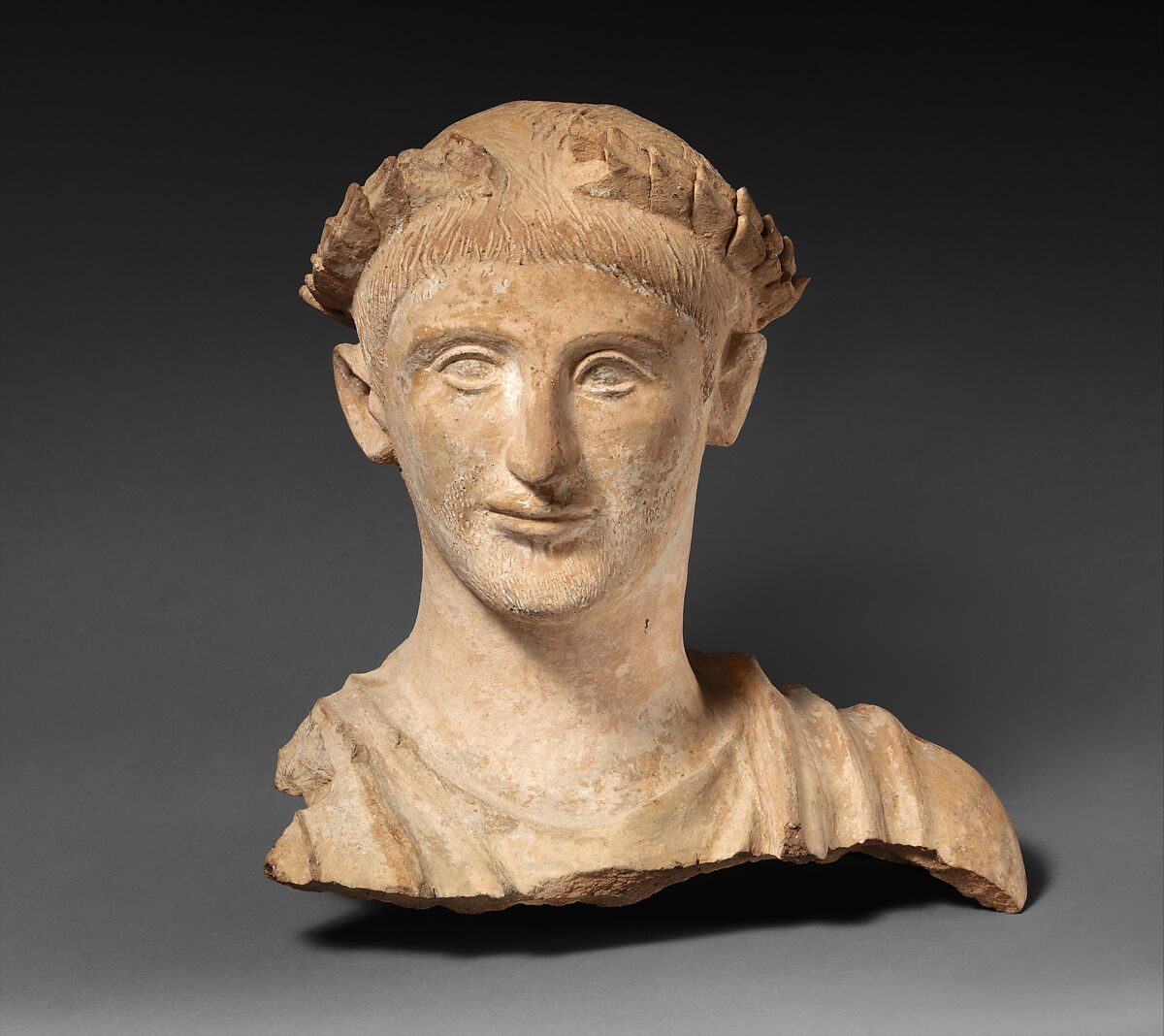 Terracotta head and shoulders of a man, Terracotta, Cypriot 