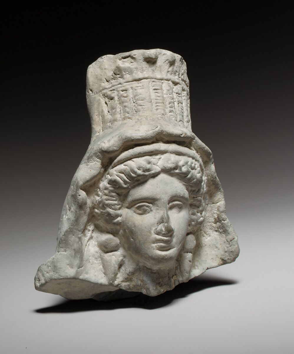 Terracotta head of a goddess, Terracotta, Greek, Cypriot 