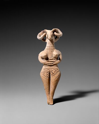 Terracotta statuette of woman with bird face