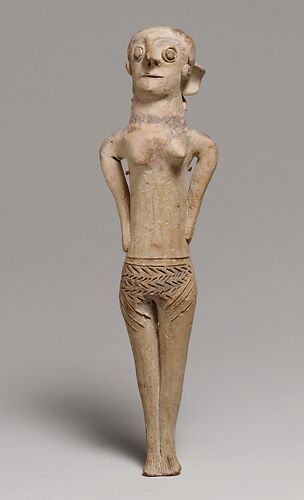 Terracotta statuette of woman with bird face, Cypriot, Late Cypriot II