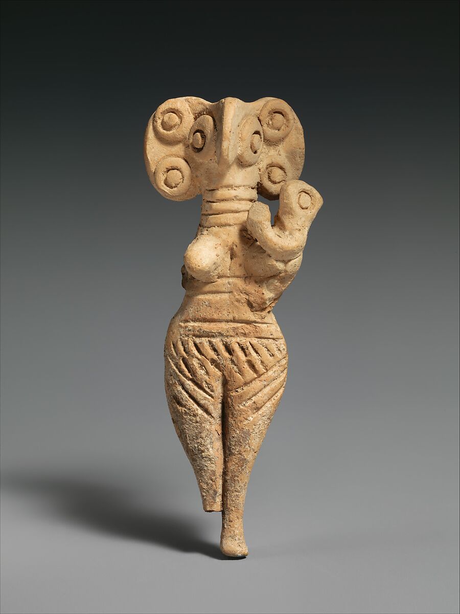 Terracotta statuette of woman with bird face, Terracotta, Cypriot 