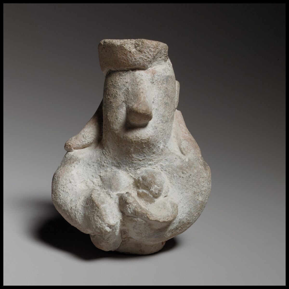 Head and upper body of a female figurine, Terracotta, Cypriot 