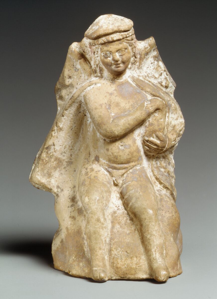Terracotta statue of Eros holding a swan, Terracotta, Cypriot 