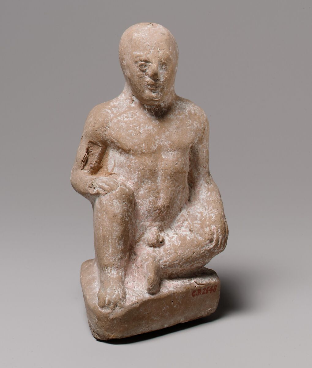 Terracotta statuette of a seated boy, Terracotta, Cypriot 