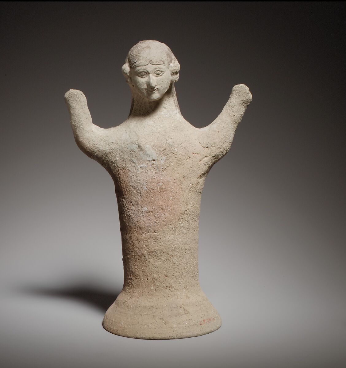 Terracotta statuette of a woman with raised arms, Terracotta, Cypriot 