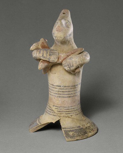 Terracotta statuette of a man holding a quadruped, Terracotta, Cypriot 