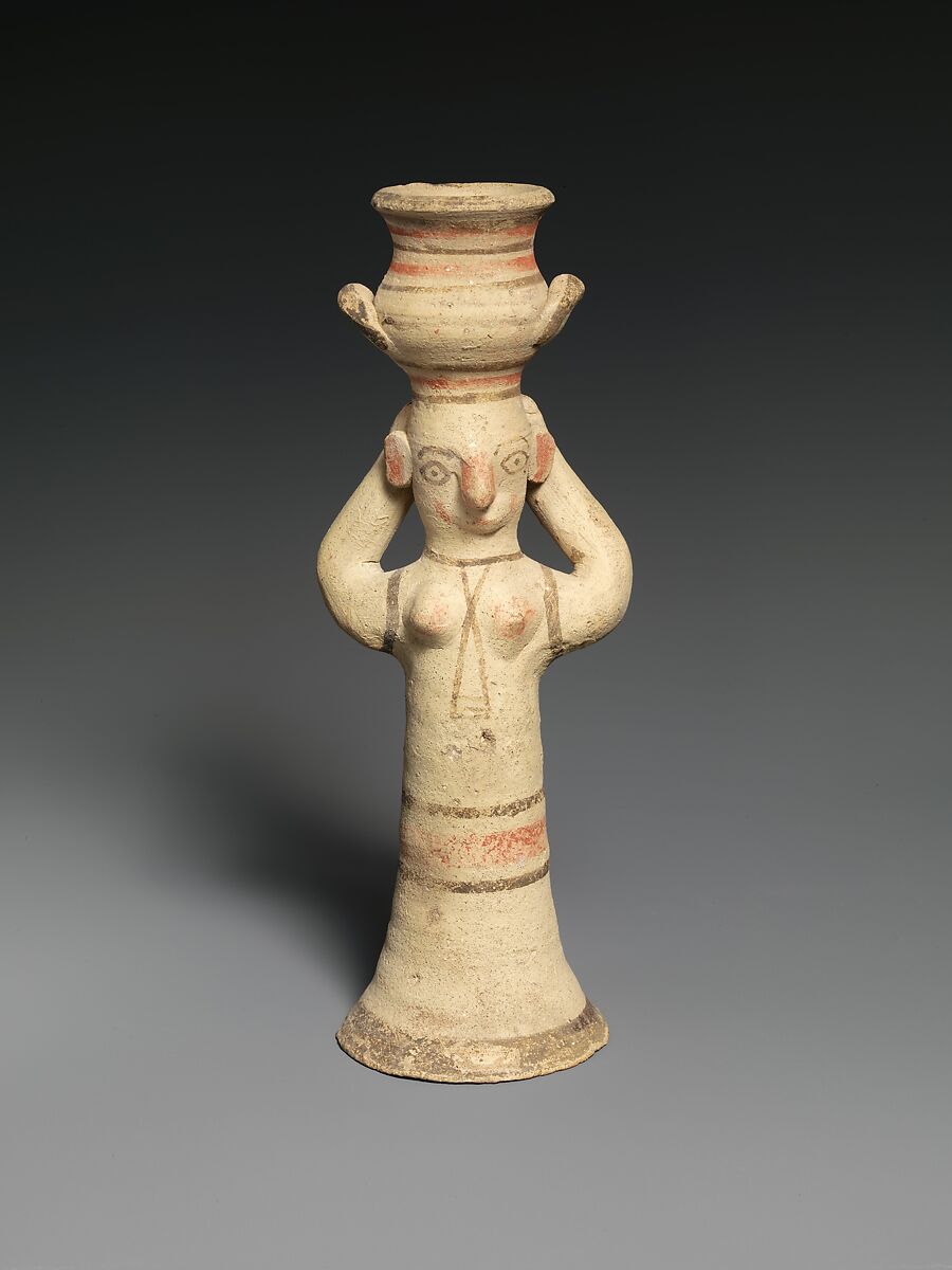 Terracotta woman carrying a jar, Terracotta, Cypriot 