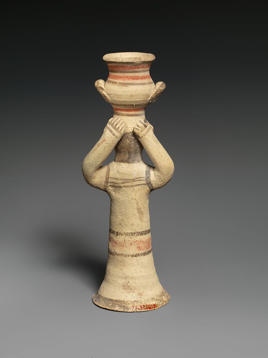 Terracotta woman carrying a jar, Terracotta, Cypriot