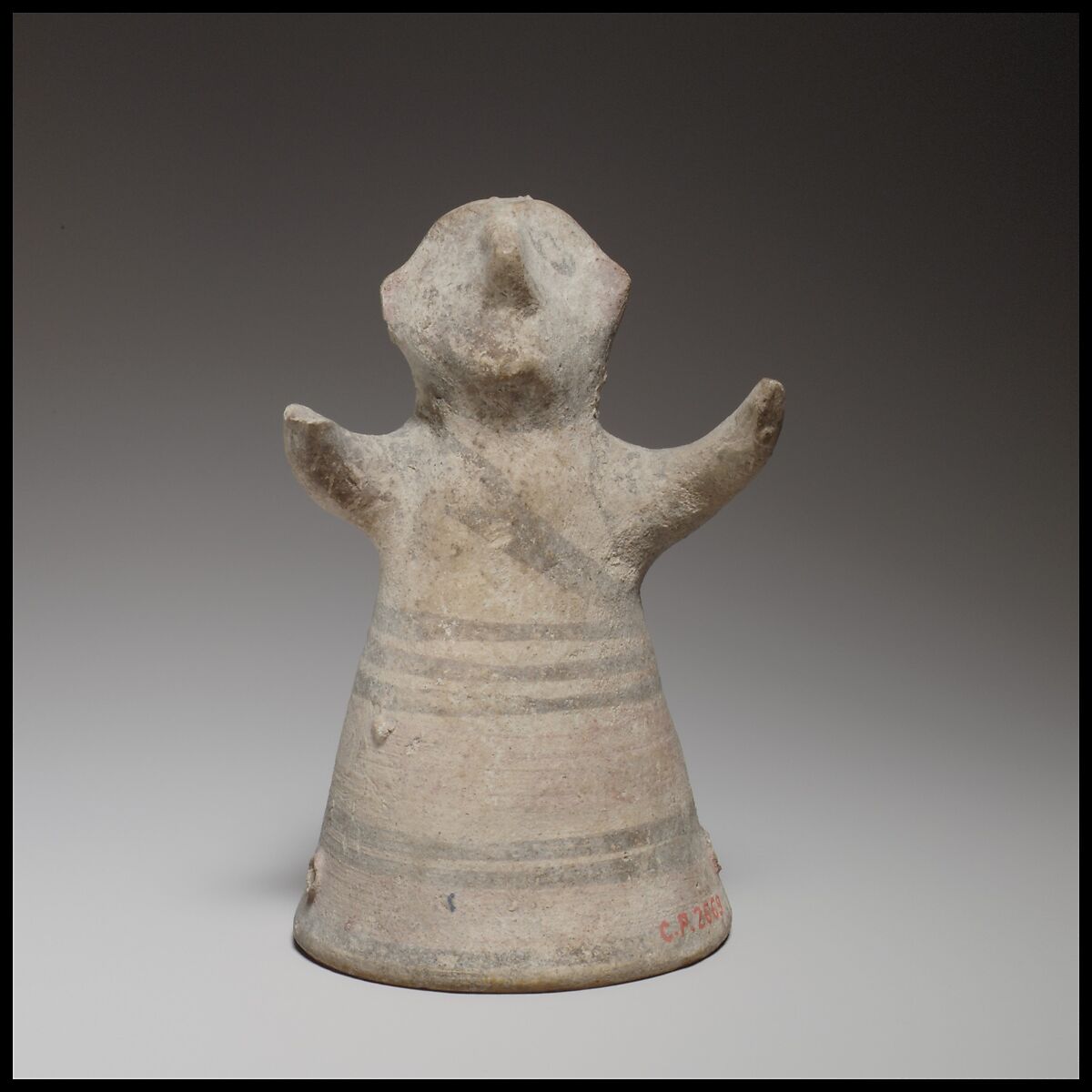 Standing male figurine with uplifted arms, Terracotta, Cypriot 