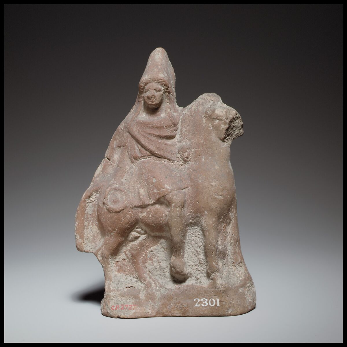 Terracotta statuette of a horse and rider, Terracotta, Cypriot 