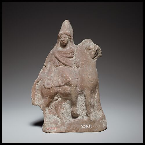 Terracotta statuette of a horse and rider