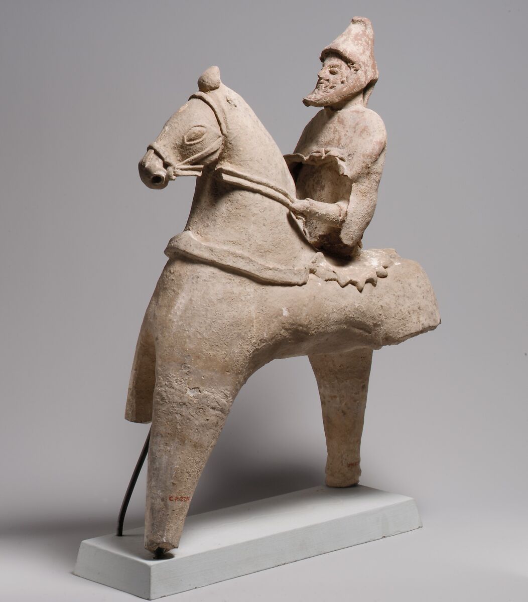 Terracotta statuette of a horse and rider, Terracotta, Cypriot 