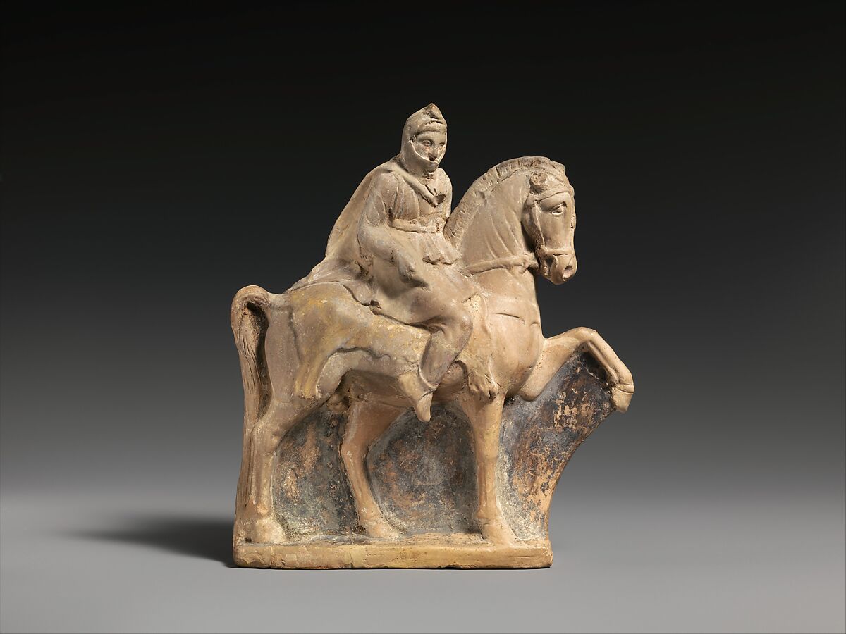 Terracotta statuette of a horseman, Terracotta, Cypriot 