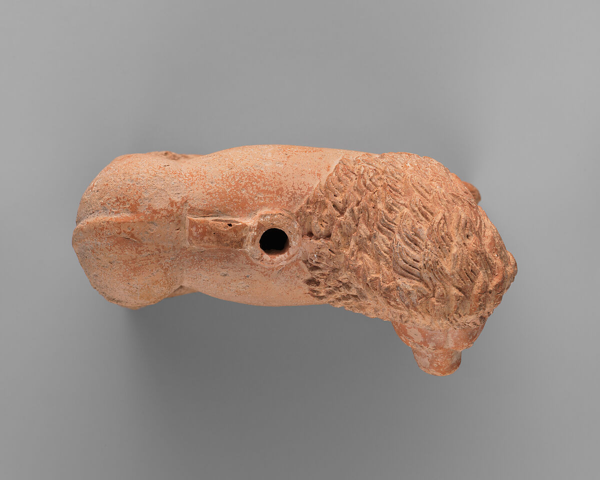 Terracotta vase in the form of a lion, Terracotta, Roman