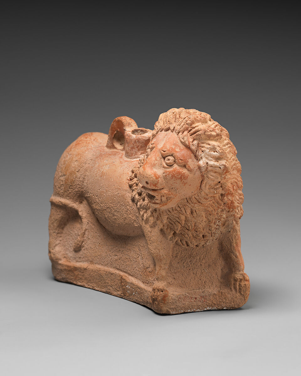 Terracotta vase in the form of a lion, Terracotta, Roman