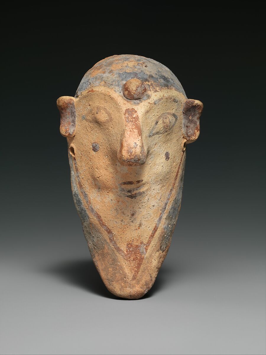 Terracotta mask of a bearded man, Terracotta, Cypriot 