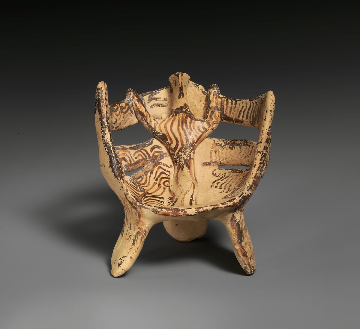 Terracotta female figure in three-legged chair, Terracotta, Helladic, Mycenaean